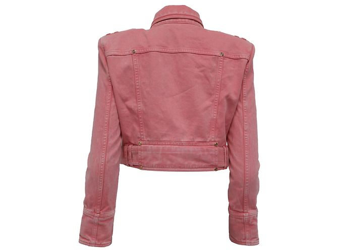 Chaqueta vaquera corta con cinturón Balmain en algodón rosa - vista 4