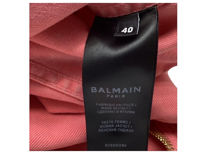 Chaqueta vaquera corta con cinturón Balmain en algodón rosa - vista 6