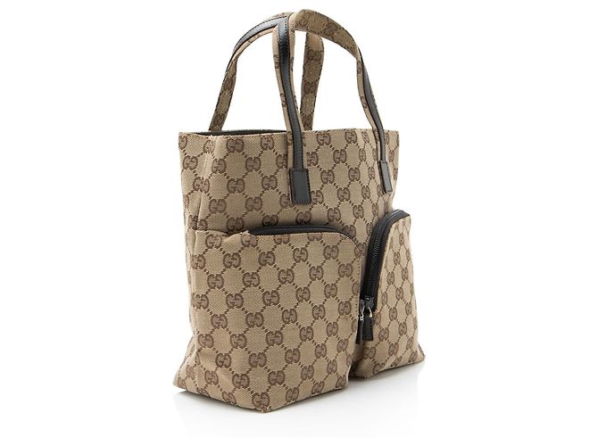 Tote Gucci Vintage GG Canvas Double Pocket Castaño Beige - vista 2