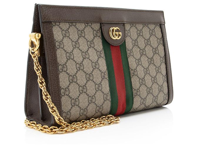 Borsa a Spalla Gucci GG Supreme Ophidia Medium Chain Marrone Beige - vista 2