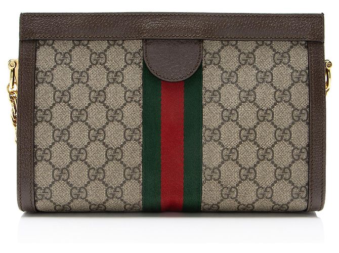 Borsa a Spalla Gucci GG Supreme Ophidia Medium Chain Marrone Beige - vista 3