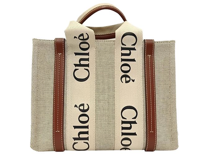 Sacola Tote Small Woody Chloé em lona de algodão bege - vista 3