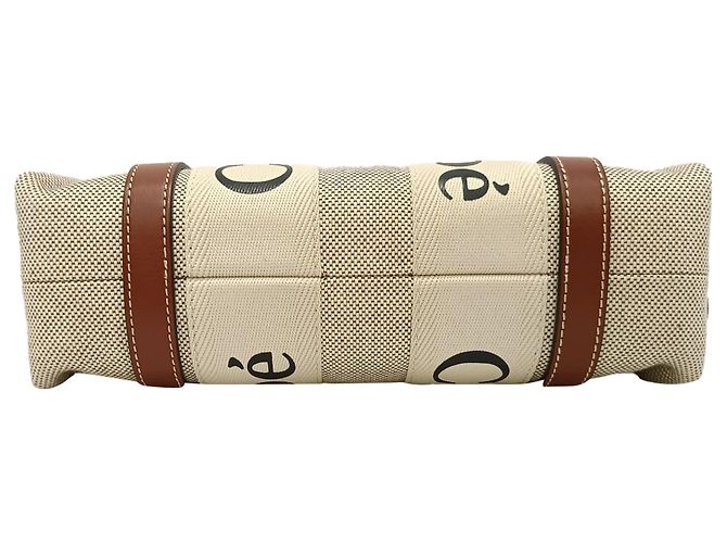 Sacola Tote Small Woody Chloé em lona de algodão bege - vista 4