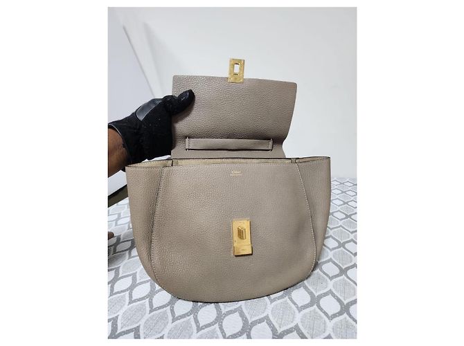 Chloé Borsa Small Drew Pelle Martellata Grigia Grigio - vista 10