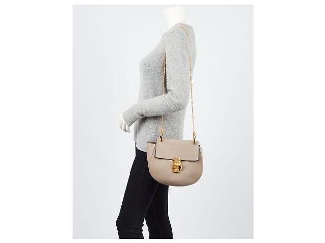 Chloé Borsa Small Drew Pelle Martellata Grigia Grigio - vista 13