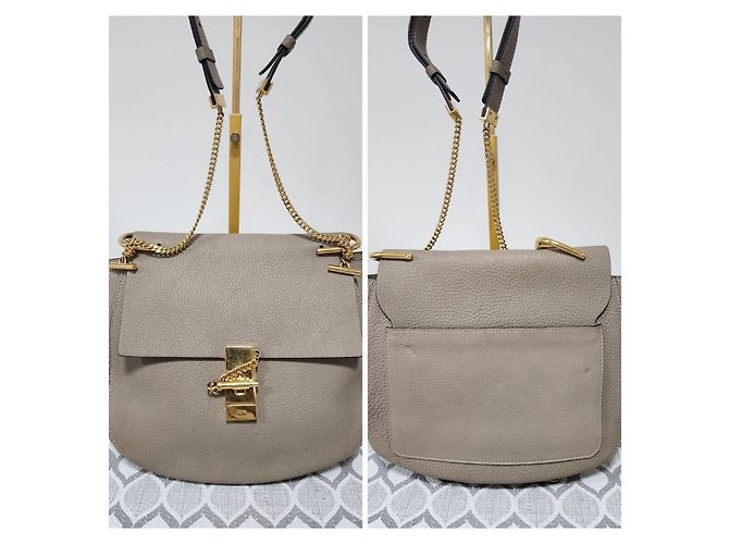 Chloé Borsa Small Drew Pelle Martellata Grigia Grigio - vista 5