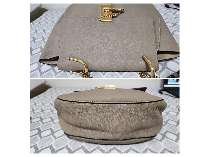 Chloé Borsa Small Drew Pelle Martellata Grigia Grigio - vista 6