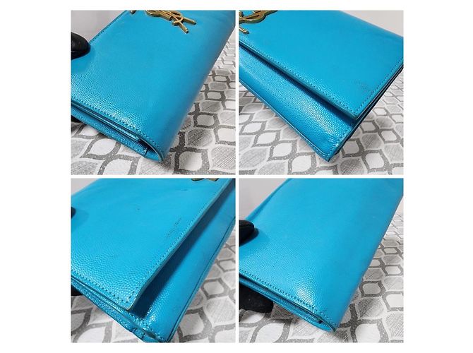 Yves Saint Laurent Saint Laurent Pochette Cassandre en Cuir Caviar - Turquoise Bleu - vue 10