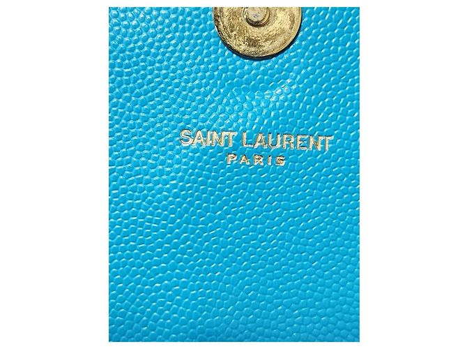 Yves Saint Laurent Saint Laurent Pochette Cassandre en Cuir Caviar - Turquoise Bleu - vue 2