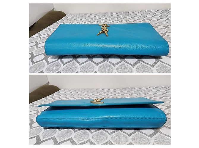 Yves Saint Laurent Saint Laurent Pochette Cassandre en Cuir Caviar - Turquoise Bleu - vue 5