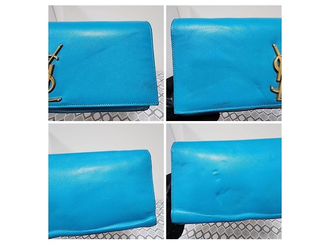 Yves Saint Laurent Saint Laurent Pochette Cassandre en Cuir Caviar - Turquoise Bleu - vue 8