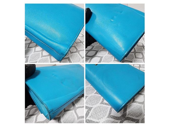 Yves Saint Laurent Saint Laurent Pochette Cassandre en Cuir Caviar - Turquoise Bleu - vue 9