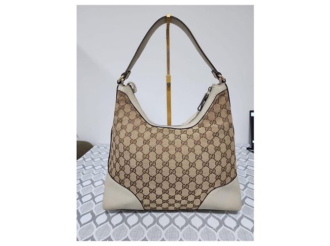 Borsa Hobo Gucci Lovely Heart Monogram Media - Off White/Marrone Crudo - vista 3