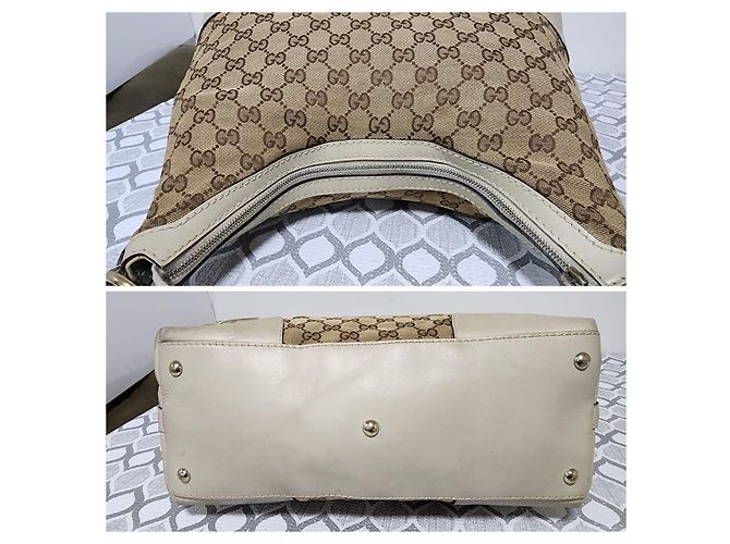 Borsa Hobo Gucci Lovely Heart Monogram Media - Off White/Marrone Crudo - vista 5