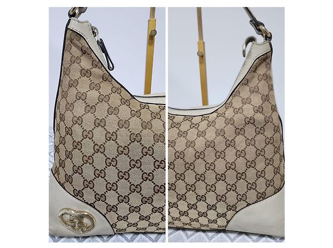 Borsa Hobo Gucci Lovely Heart Monogram Media - Off White/Marrone Crudo - vista 9