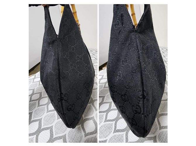 Gucci Borsa Hobo Bamboo Canvas Nera Nero - vista 4