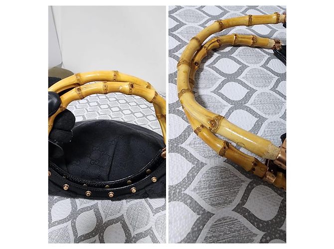 Gucci Borsa Hobo Bamboo Canvas Nera Nero - vista 5