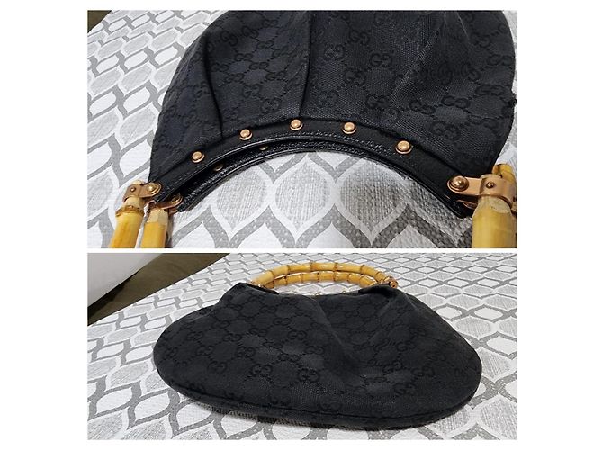 Gucci Borsa Hobo Bamboo Canvas Nera Nero - vista 6