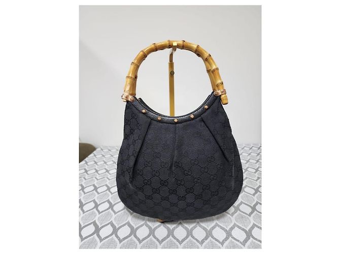 Gucci Borsa Hobo Bamboo Canvas Nera Nero - vista 8