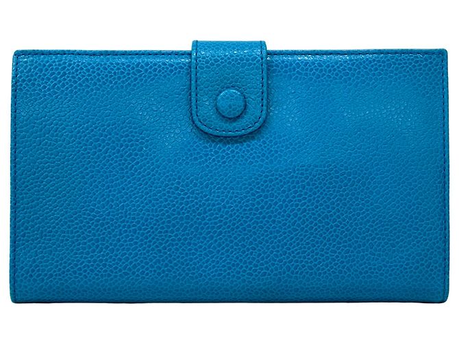 Cartera larga de cuero caviar para mujer Chanel azul - vista 2
