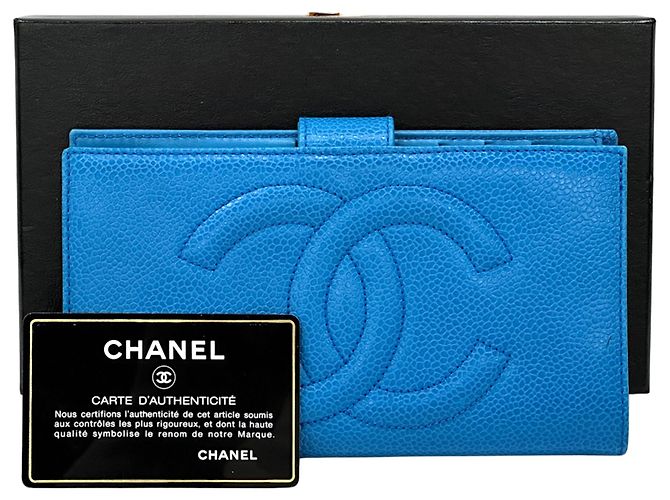 Cartera larga de cuero caviar para mujer Chanel azul - vista 9