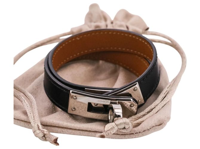 Bracciale Kelly Double Tour in pelle Strand Hermès Nero Argento - vista 15