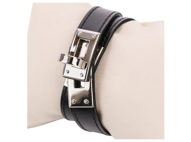 Bracciale Kelly Double Tour in pelle Strand Hermès Nero Argento - vista 16