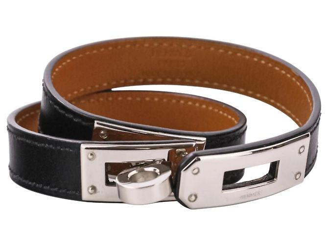 Bracciale Kelly Double Tour in pelle Strand Hermès Nero Argento - vista 6