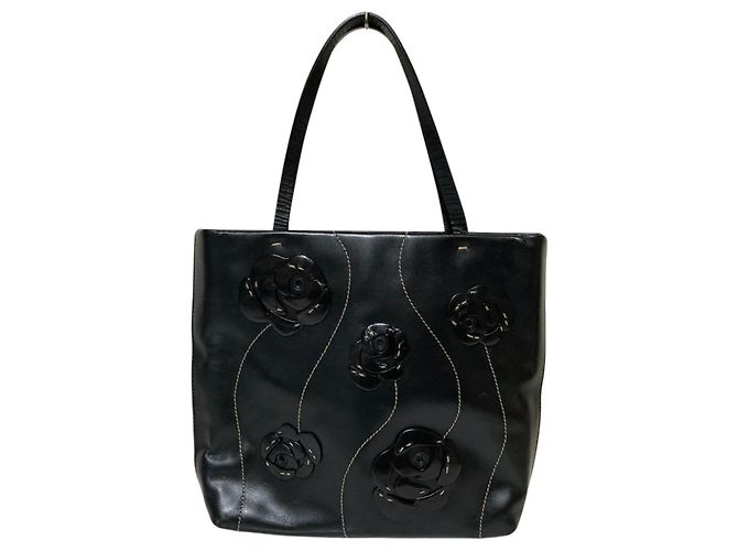Borsa a mano in pelle con logo triangolo Prada e motivo floreale Nero - vista 2