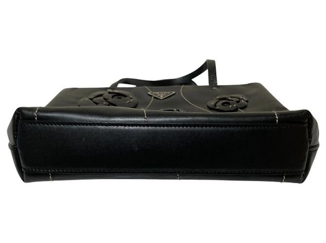 Borsa a mano in pelle con logo triangolo Prada e motivo floreale Nero - vista 4