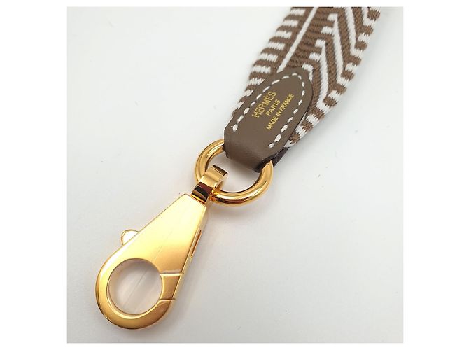 Hermès Tracolla Cavale in Pelle e Tessuto Gris Pâle Étoupe Marrone Bianco Marrone chiaro Marrone scuro - vista 4