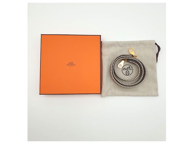 Hermès Tracolla Cavale in Pelle e Tessuto Gris Pâle Étoupe Marrone Bianco Marrone chiaro Marrone scuro - vista 6