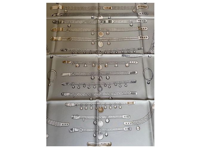 Carré Hermès Le Trésor de Médor 90cm Beige Grigio Gold hardware - vista 6