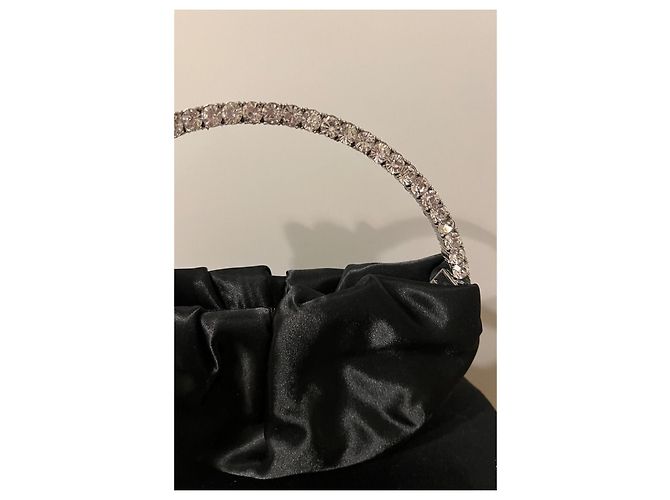 Autre Marque True Decadence Borsa in raso nero con manico in cristalli - vista 3