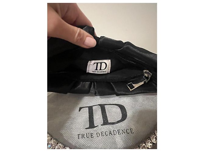 Autre Marque True Decadence Borsa in raso nero con manico in cristalli - vista 5
