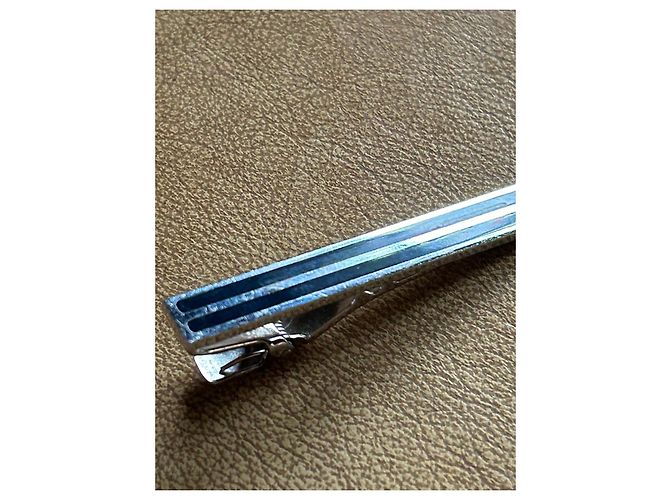 Autre Marque Fermi cravatta S.T. Dupont in argento e smalto blu Blu navy Silver hardware - vista 6
