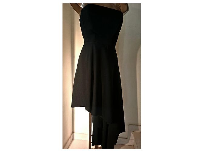 Mangano schwarzes asymmetrisches trägerloses Abendkleid - Ansicht 14