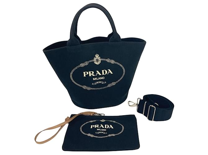 Borsa Tote Prada Canapa Nero - vista 9