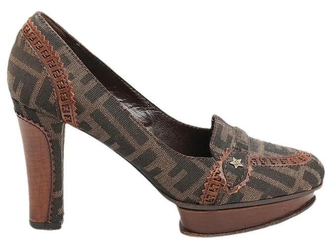 Fendi Zucca Monogram Canvas Platform Pumps Brown - view 2