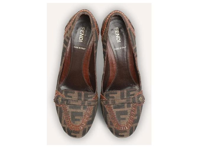 Fendi Zucca Monogram Canvas Platform Pumps Brown - view 3
