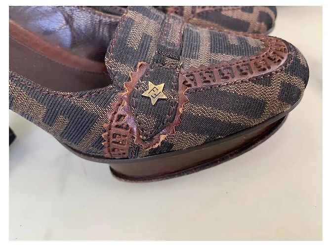 Fendi Zucca Monogram Canvas Platform Pumps Brown - view 5