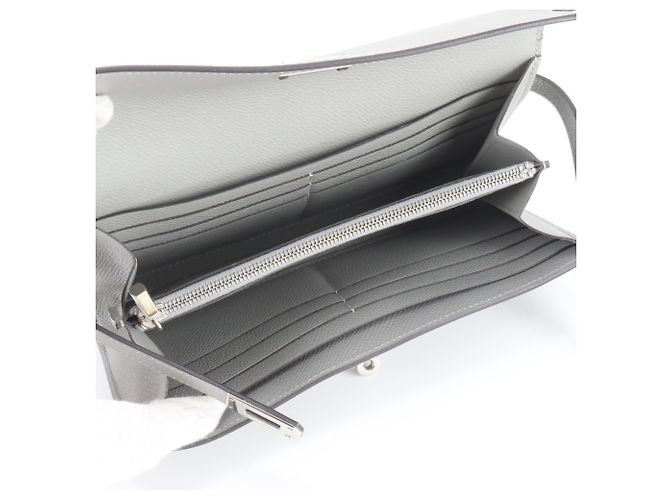 Hermès Kelly Long Wallet aus grauem Epsom-Leder Braun - Ansicht 5