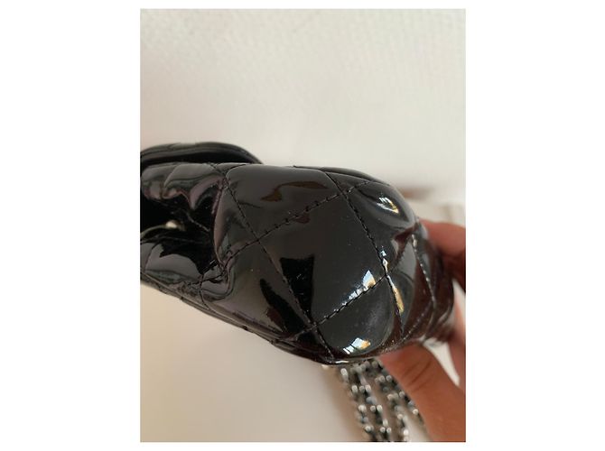 Chanel Classic Mini Flap Bag Vernice Nera Nero - vista 10