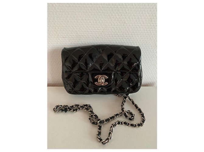 Chanel Classic Mini Flap Bag Vernice Nera Nero - vista 2