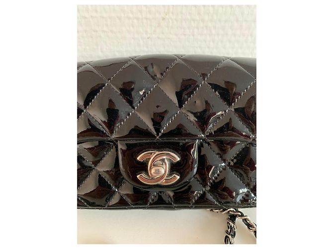 Chanel Classic Mini Flap Bag Vernice Nera Nero - vista 5