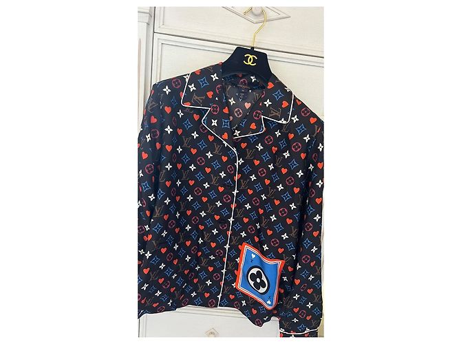Camicia in seta Louis Vuitton Monogram Cœur Marrone Nero Rosa Bianco Rosso Blu - vista 2