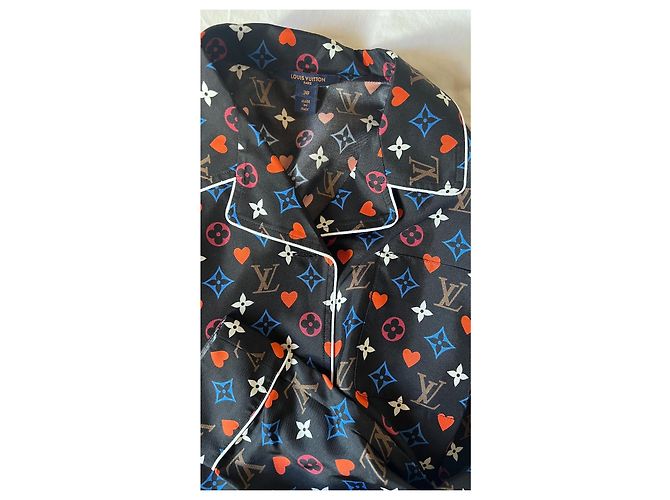 Camicia in seta Louis Vuitton Monogram Cœur Marrone Nero Rosa Bianco Rosso Blu - vista 5