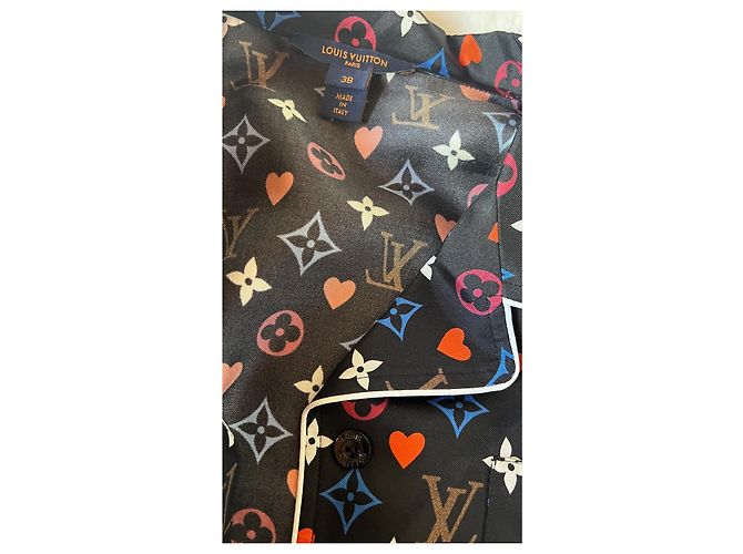 Camicia in seta Louis Vuitton Monogram Cœur Marrone Nero Rosa Bianco Rosso Blu - vista 6