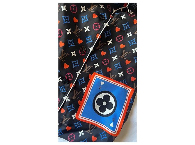 Camicia in seta Louis Vuitton Monogram Cœur Marrone Nero Rosa Bianco Rosso Blu - vista 7