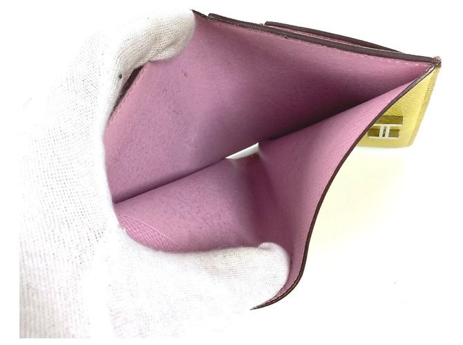 Portafoglio Hermès Bicolor Bearn Compact Verso H Logo Rosa Giallo - vista 10